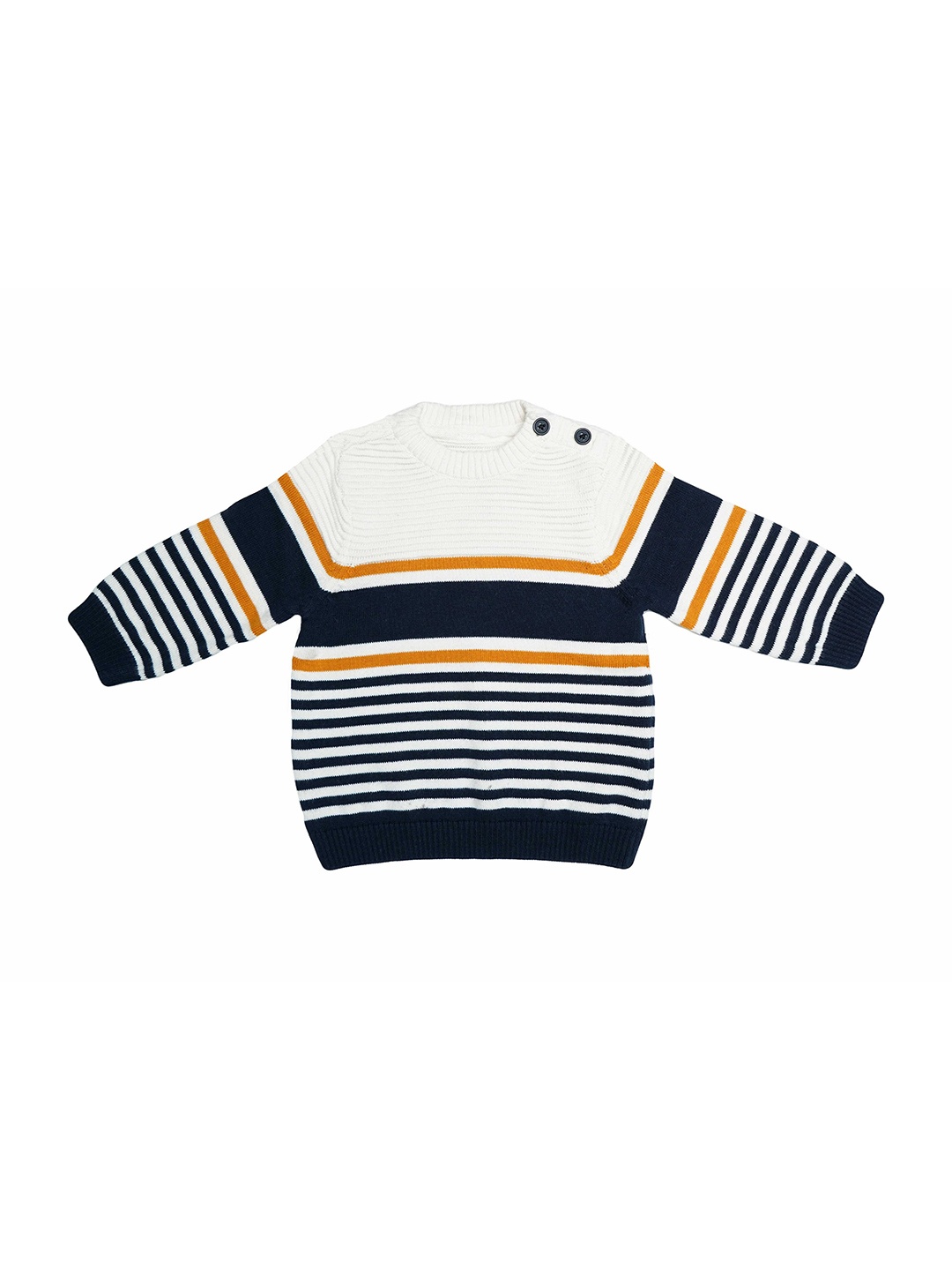 

LASNAK Girls White & Black Striped Striped Pullover