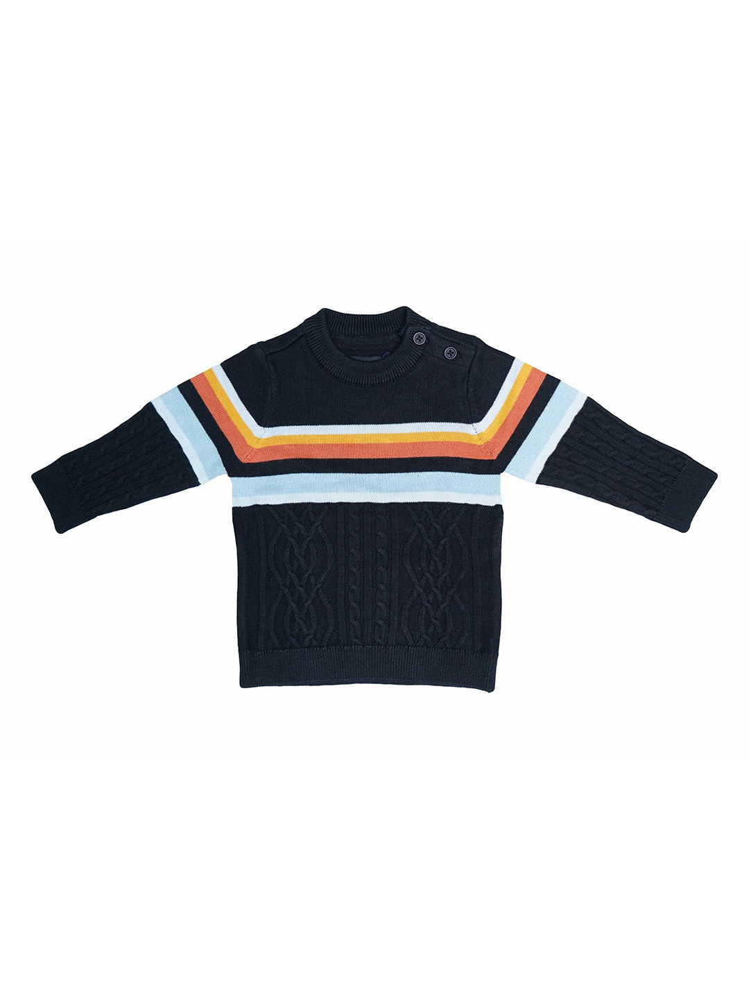 

LASNAK Girls Navy Blue & Blue Striped Pullover