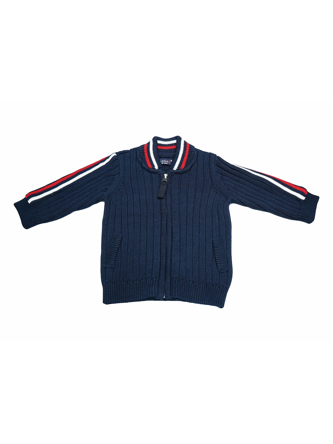 

LASNAK Girls Navy Blue & Red Striped V-Neck Sweater