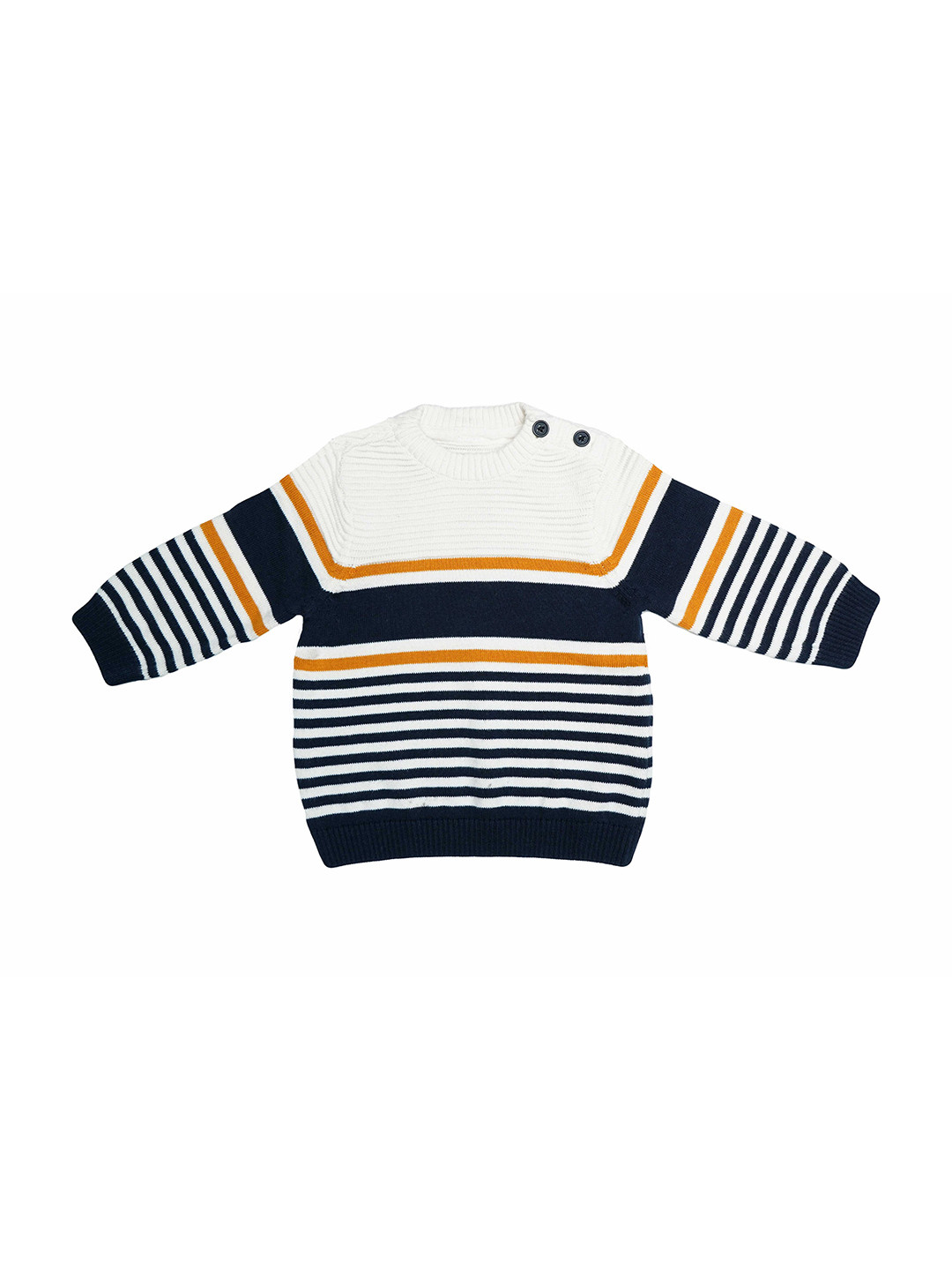 

LASNAK Girls White & Black Striped Striped Pullover