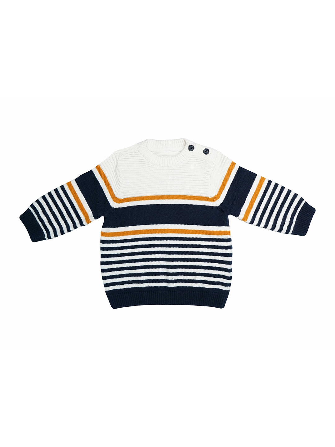 

LASNAK Girls White & Black Striped Pullover