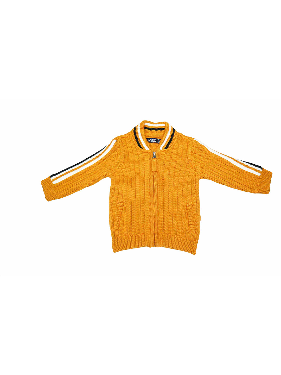 

LASNAK Girls Mustard & White Striped V-Neck Sweater
