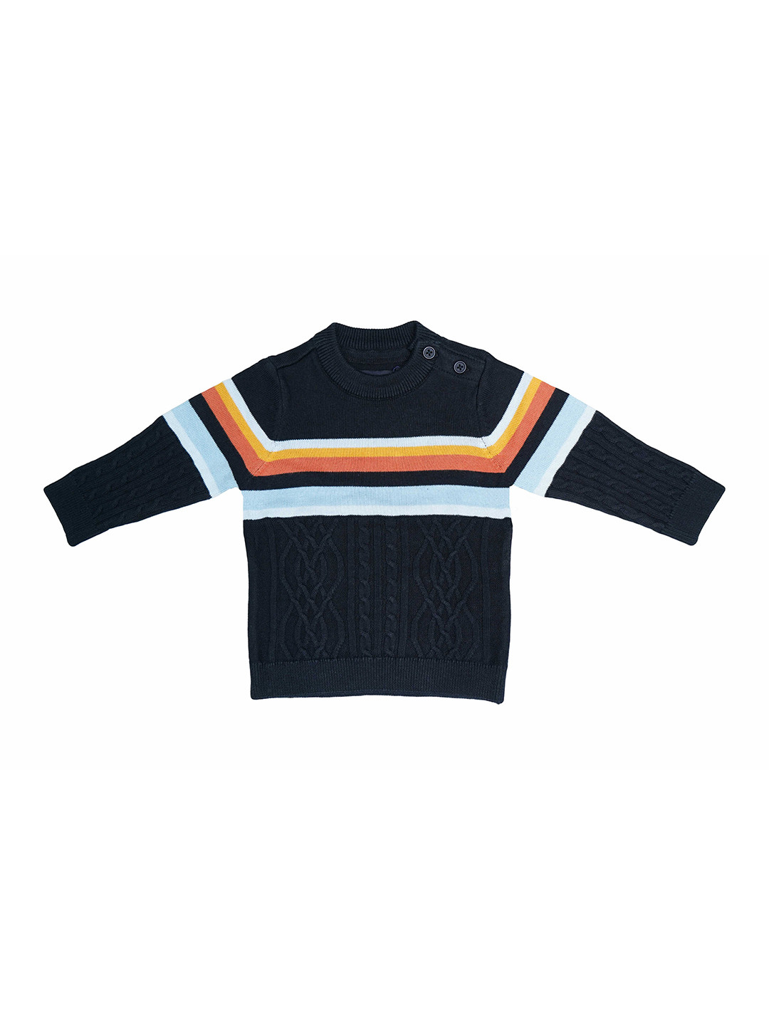

LASNAK Girls Navy Blue & Black Striped Pullover