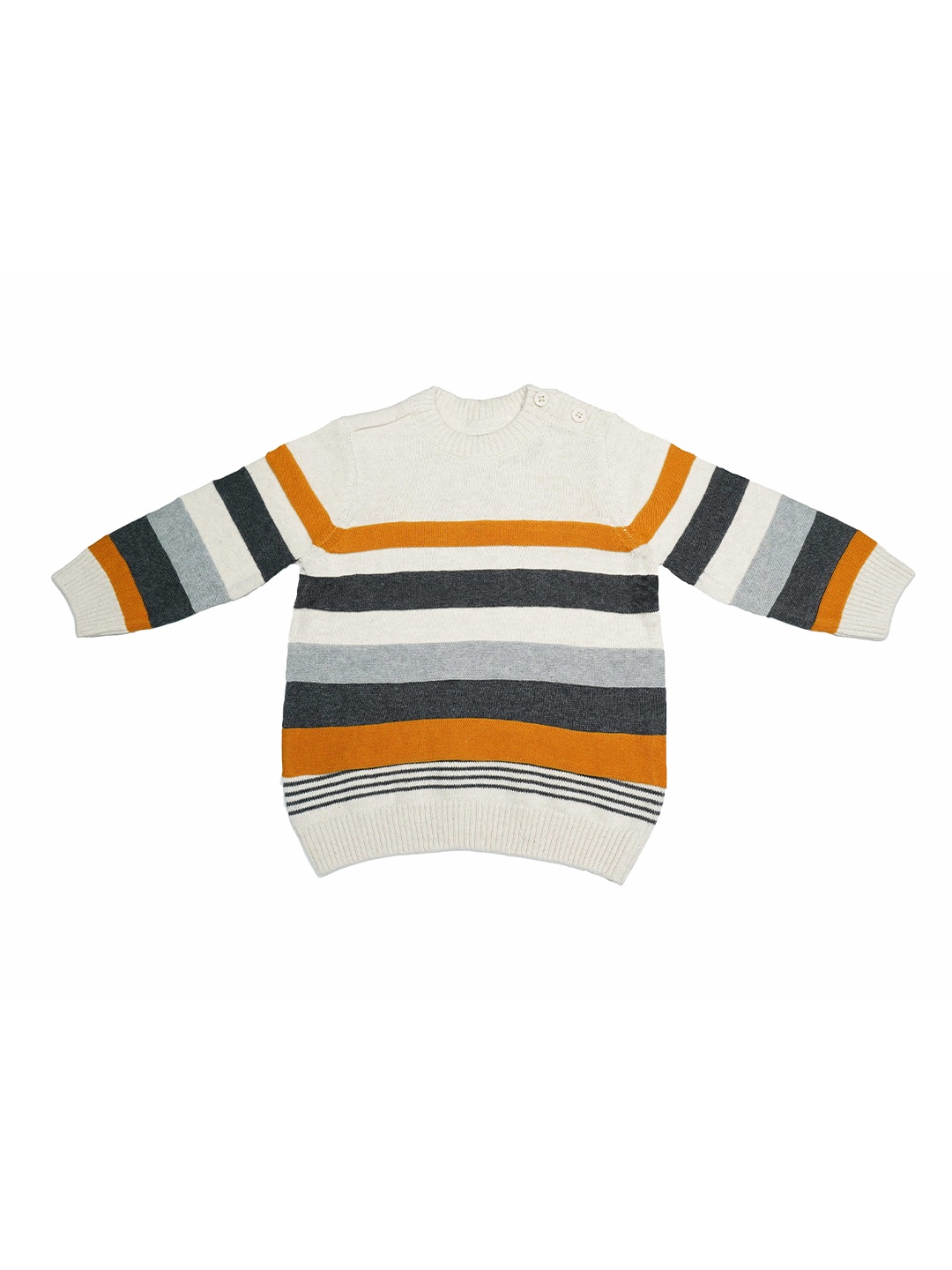 

LASNAK Girls Off White & Mustard Striped Pullover