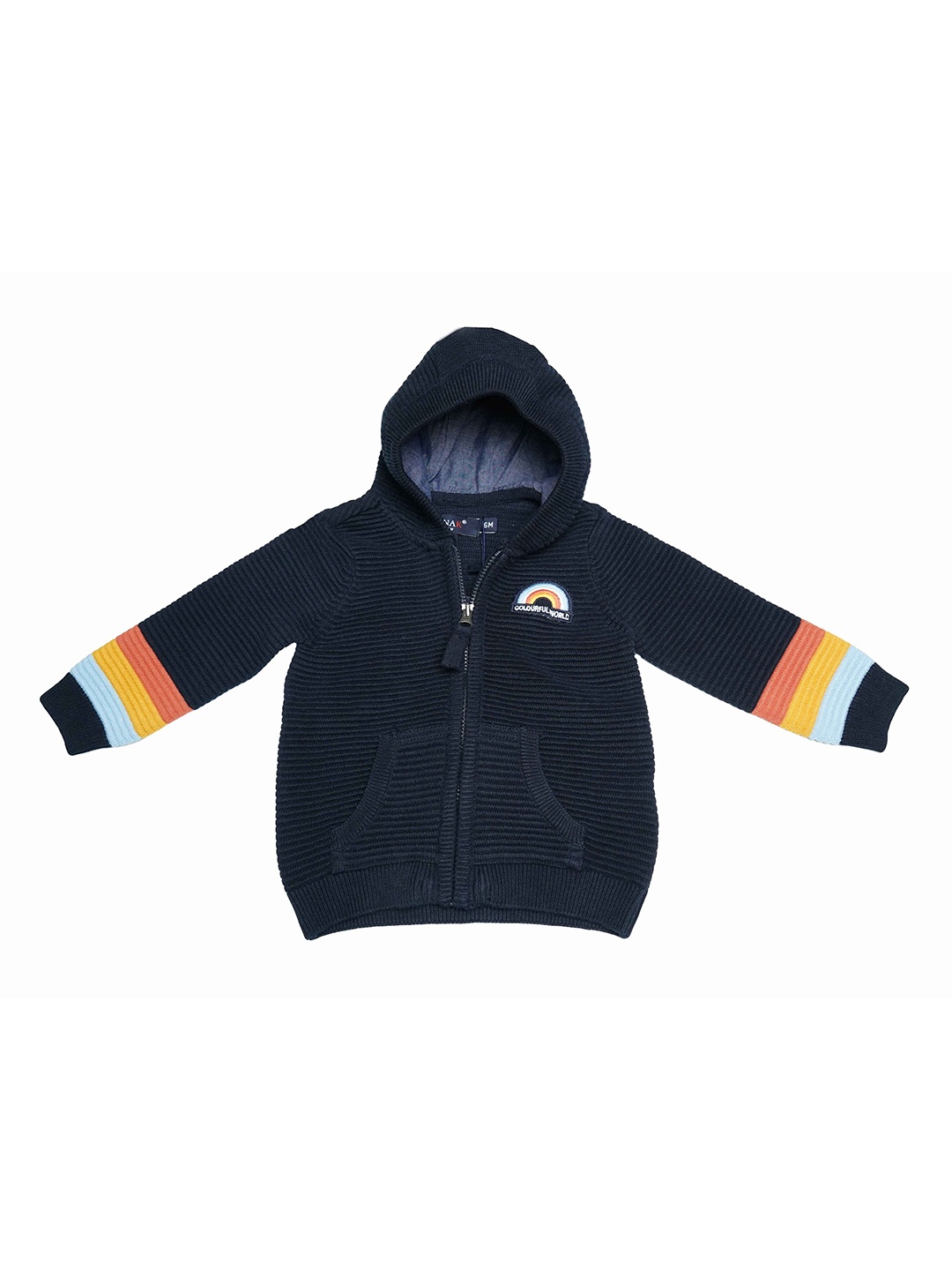 

LASNAK Girls Navy Blue & White Cable Knit Hooded Sweater