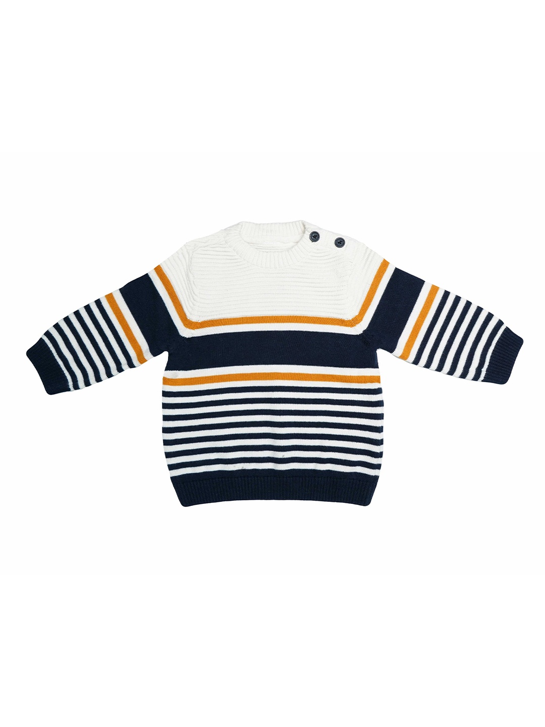 

LASNAK Girls White & Black Striped Pullover