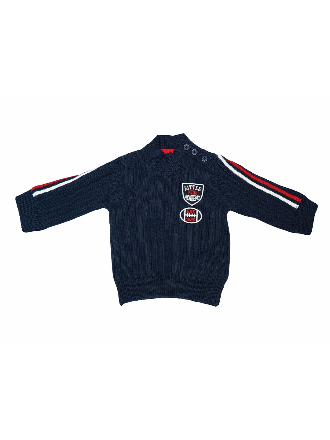 

LASNAK Girls Navy Blue & White Cable Knit Pullover with Applique Detail