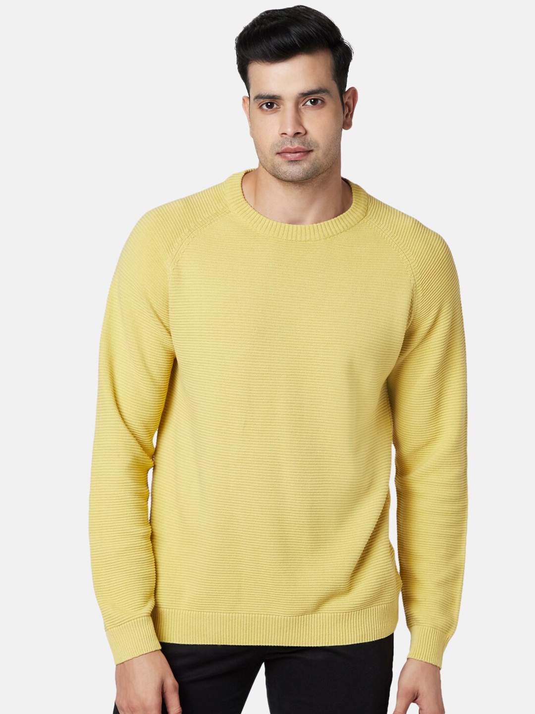 

BYFORD by Pantaloons Men Yellow Striped Cotton Pullover