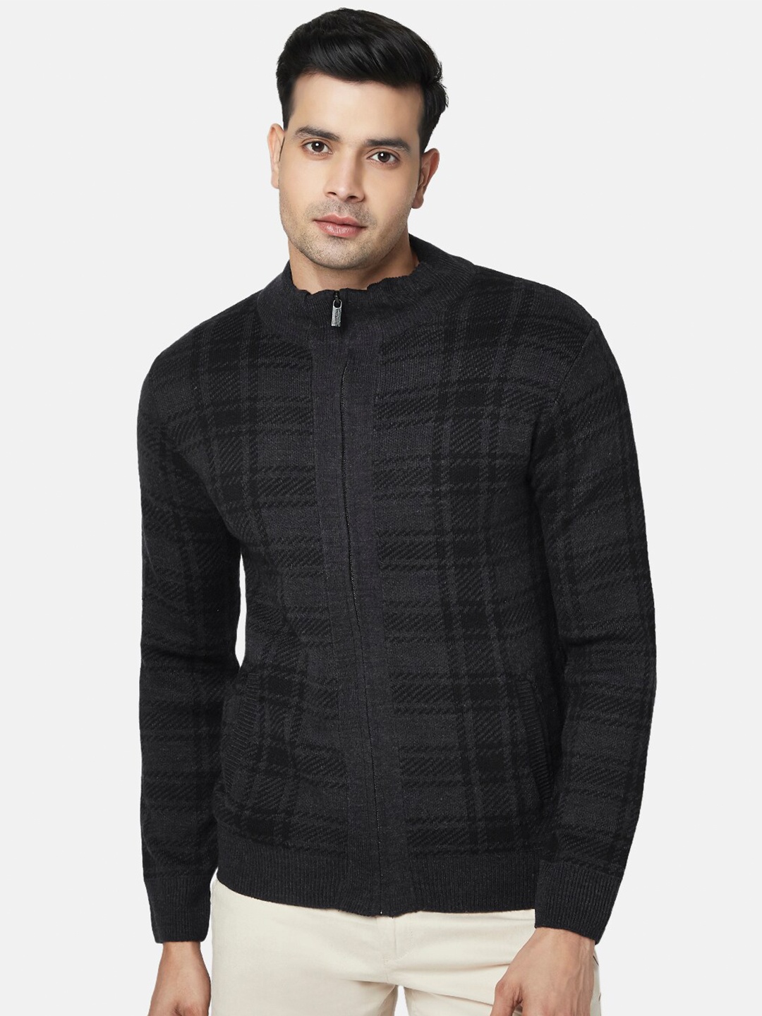 

BYFORD by Pantaloons Men Navy Blue Checked Sweater