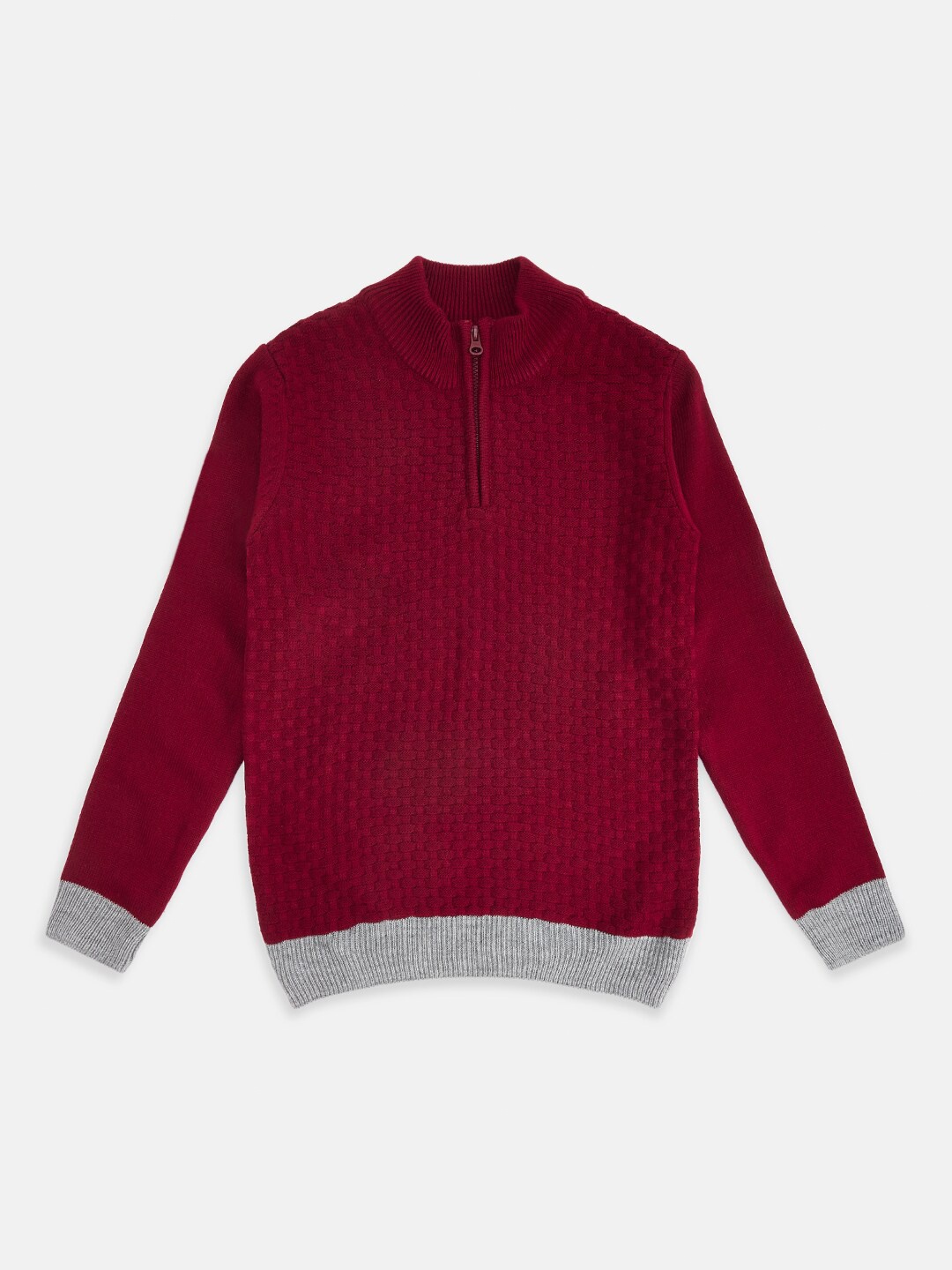 

Pantaloons Junior Boys Maroon & Grey Cardigan with Zip Detail