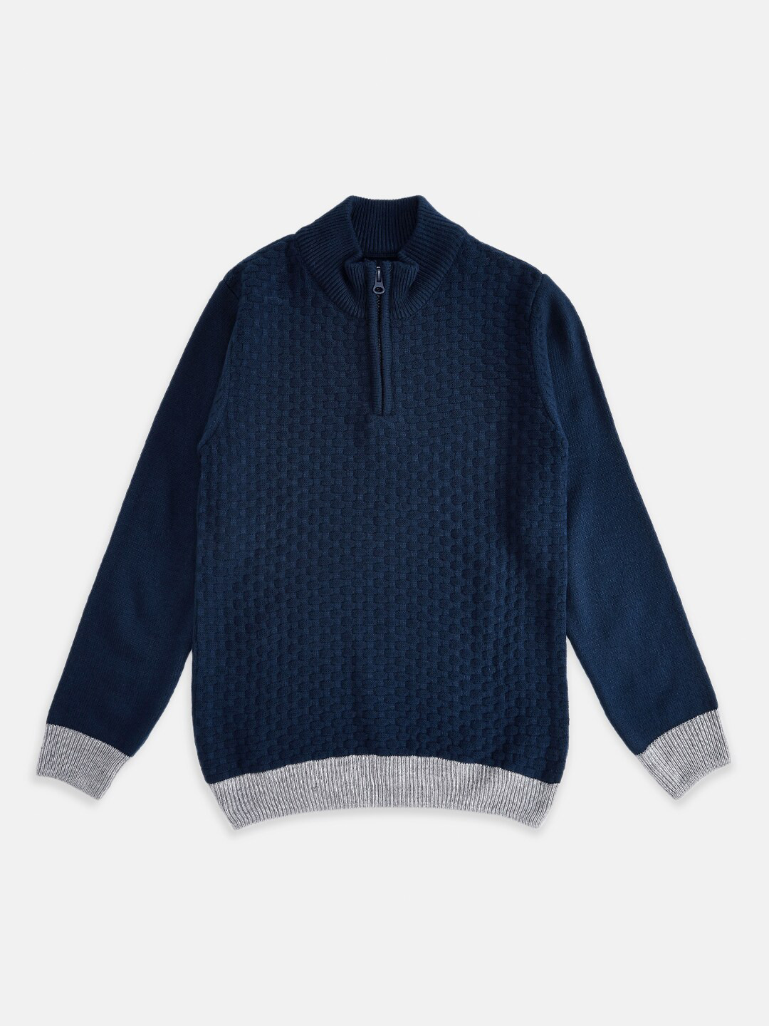 

Pantaloons Junior Boys Blue & Grey Cardigan with Zip Detail Detail