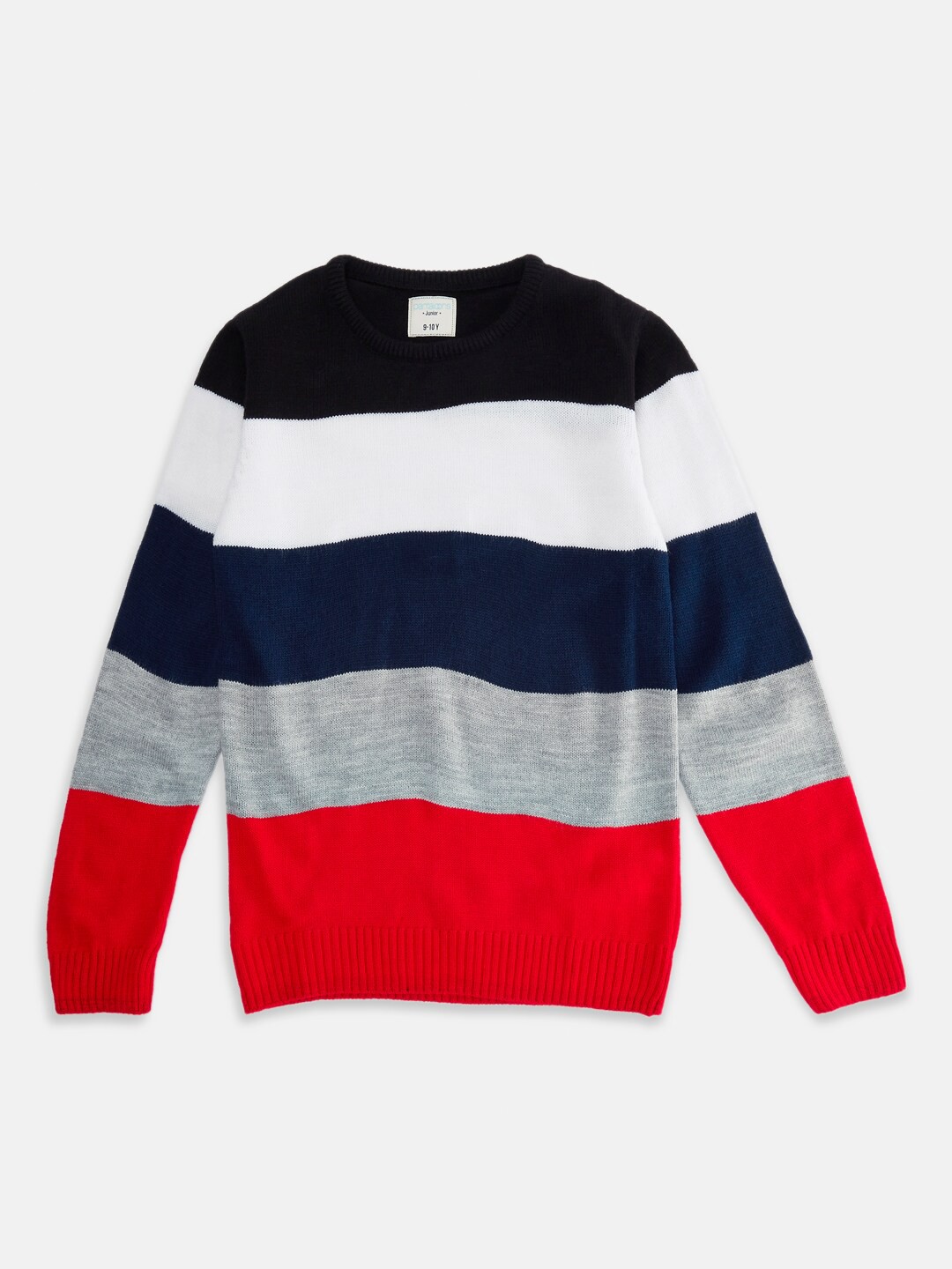 

Pantaloons Junior Boys Navy Blue & Red Colourblocked Striped Pullover