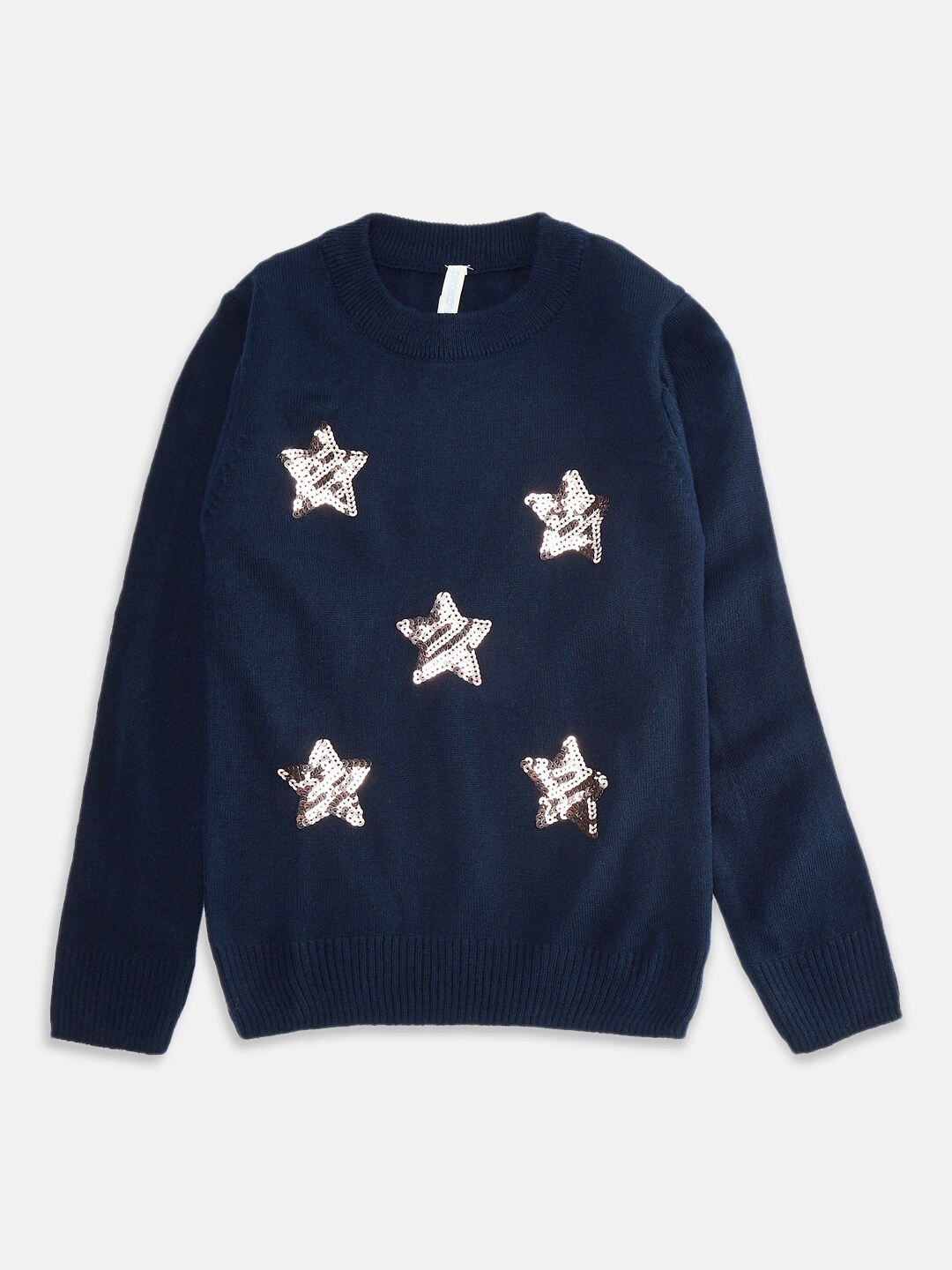 

Pantaloons Junior Girls Navy Blue & White Pullover with Embellished Detail