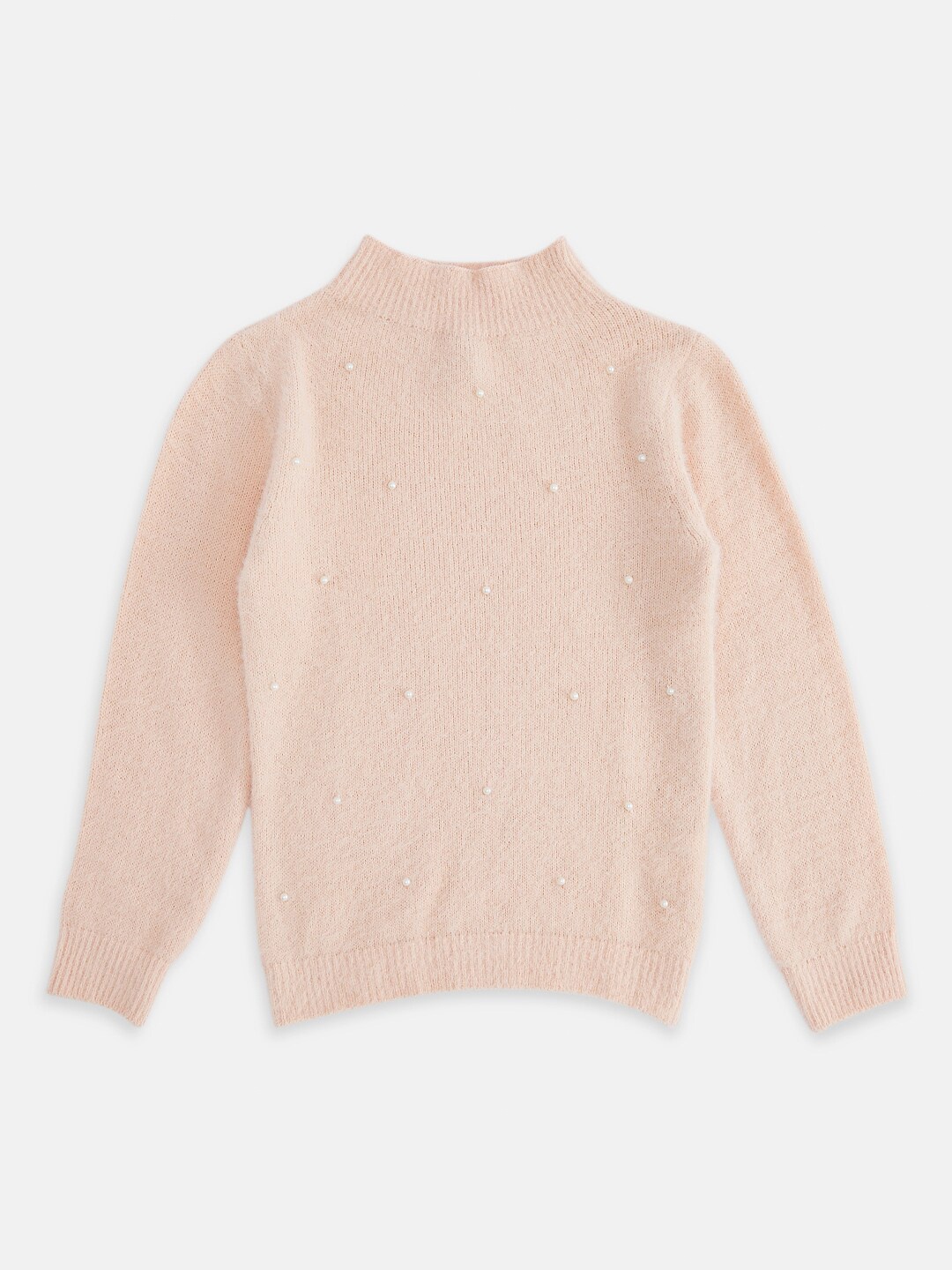 

Pantaloons Junior Girls Peach-Coloured Pullover with Embellished Detail