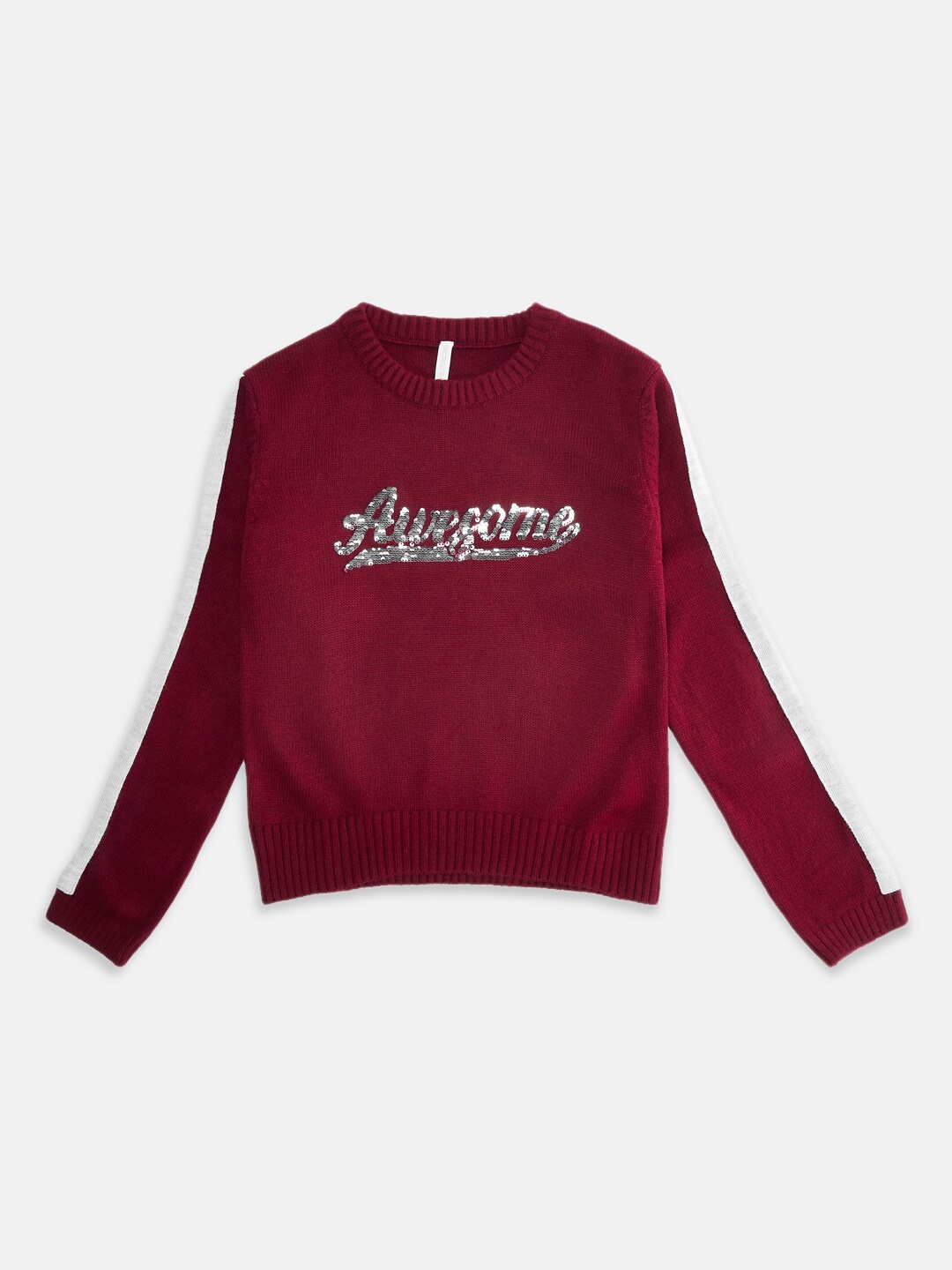 

Pantaloons Junior Girls Red & White Typography Pullover with Embellished Detail