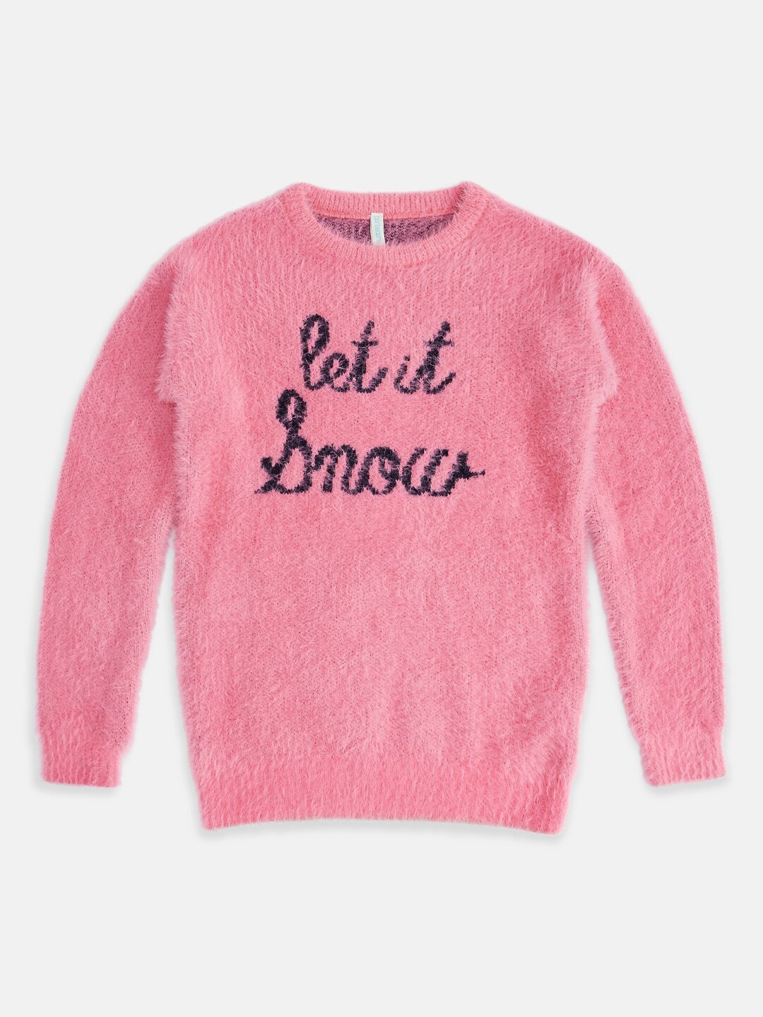 

Pantaloons Junior Girls Pink & Black Typography Pullover with Fringed Detail