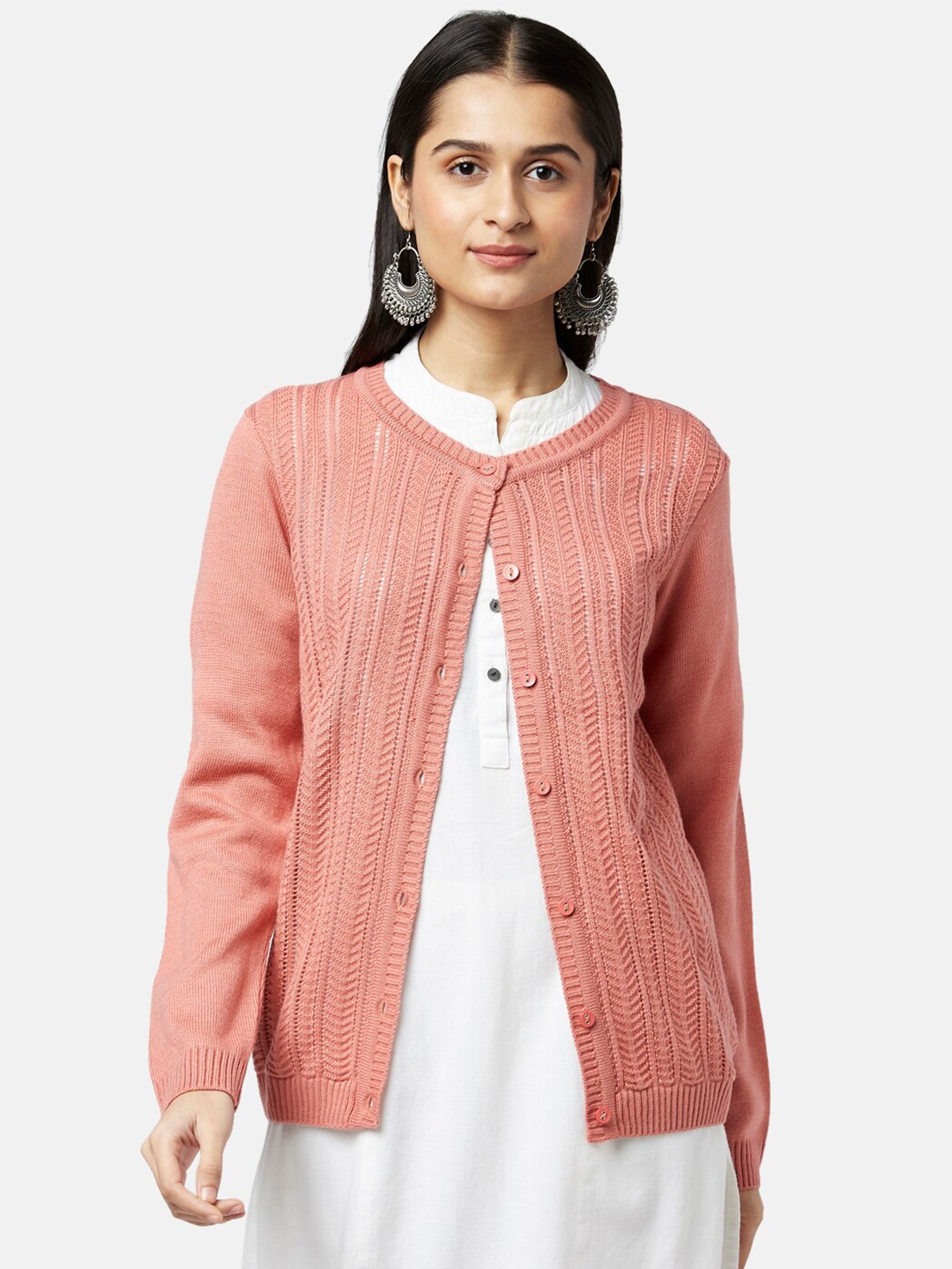 

RANGMANCH BY PANTALOONS Women Coral Cable Knit Cardigan