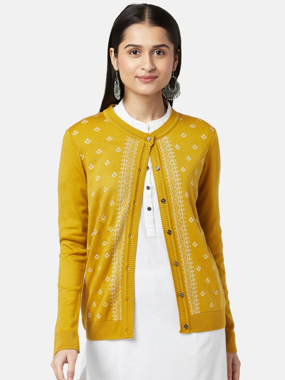 

RANGMANCH BY PANTALOONS Women Mustard Cardigan