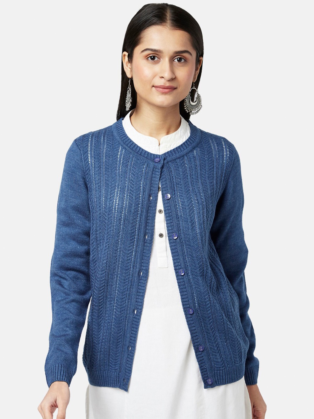 

RANGMANCH BY PANTALOONS Women Blue Cable Knit Cardigan