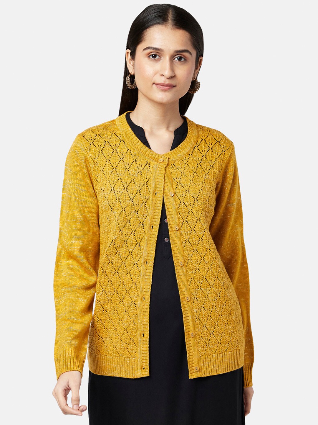 

RANGMANCH BY PANTALOONS Women Mustard Cardigan Sweaters