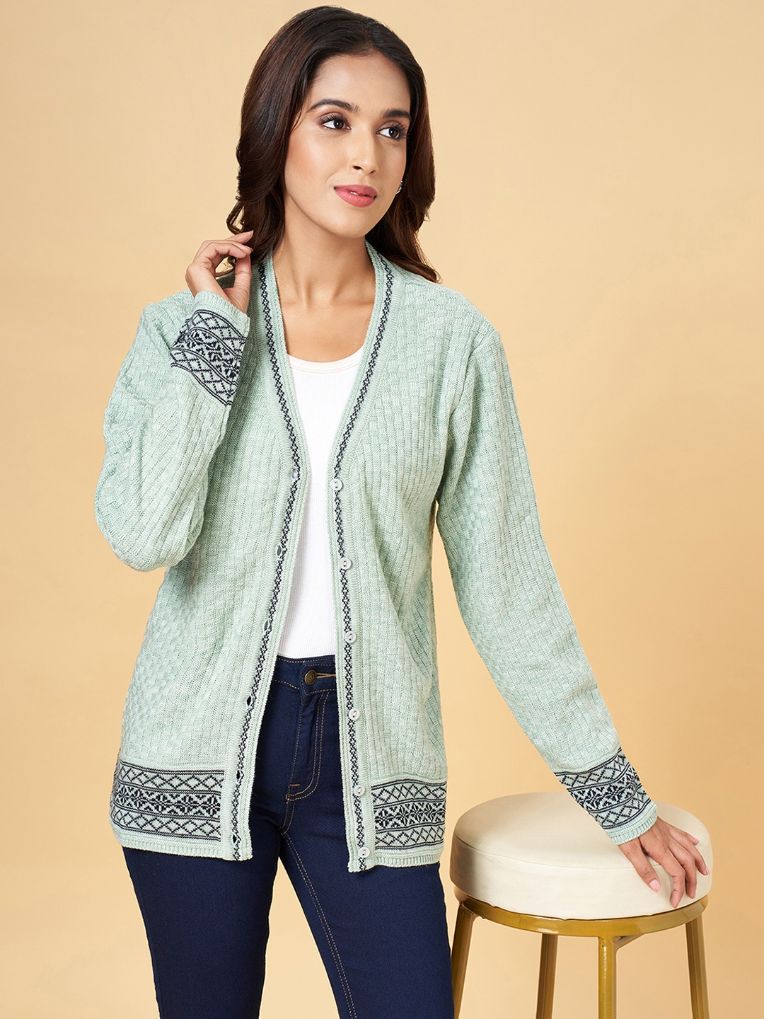 

RANGMANCH BY PANTALOONS Women Green Cardigan Sweaters
