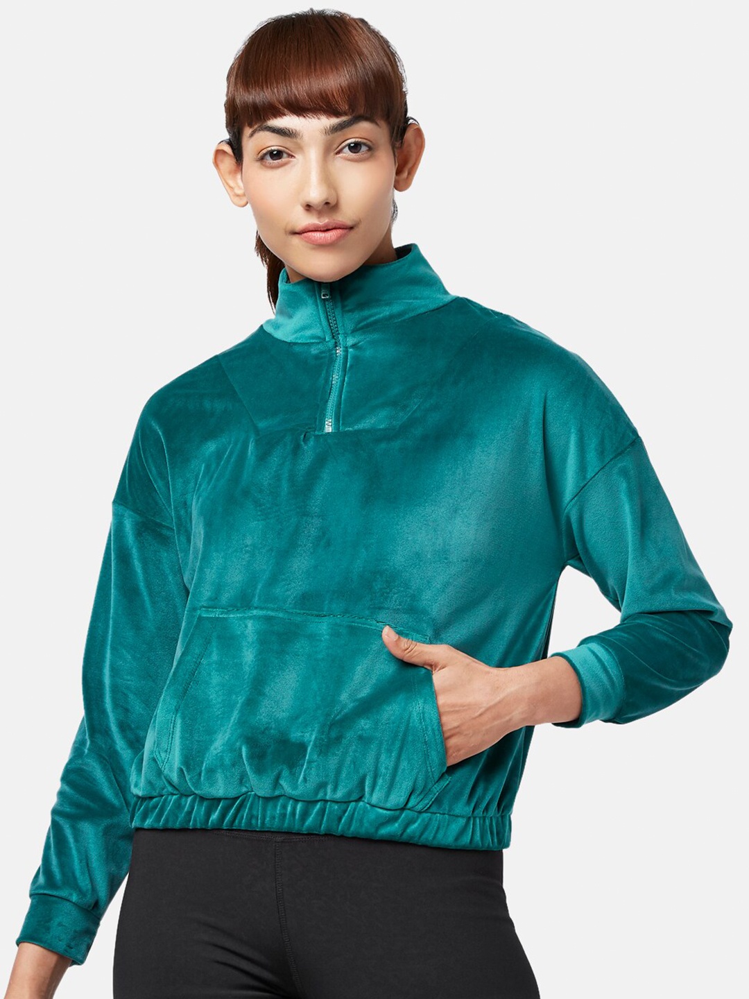 

Ajile by Pantaloons Women Green Mock Collar Sweatshirt