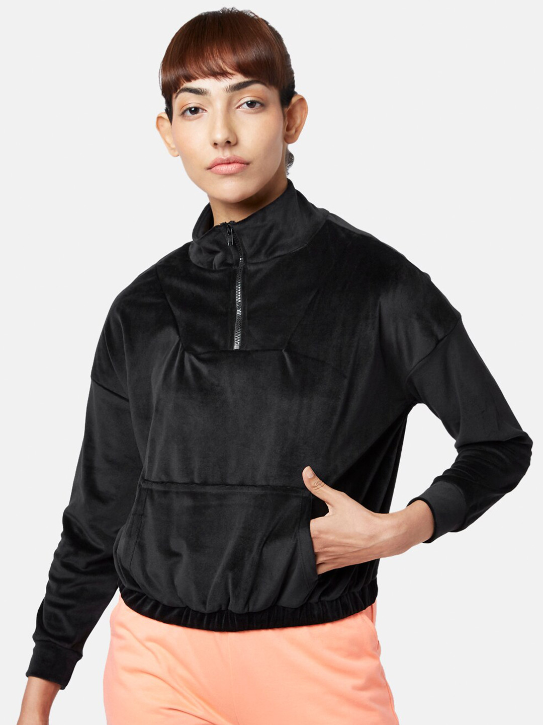 

Ajile by Pantaloons Women Black Mock Collar Sweatshirt