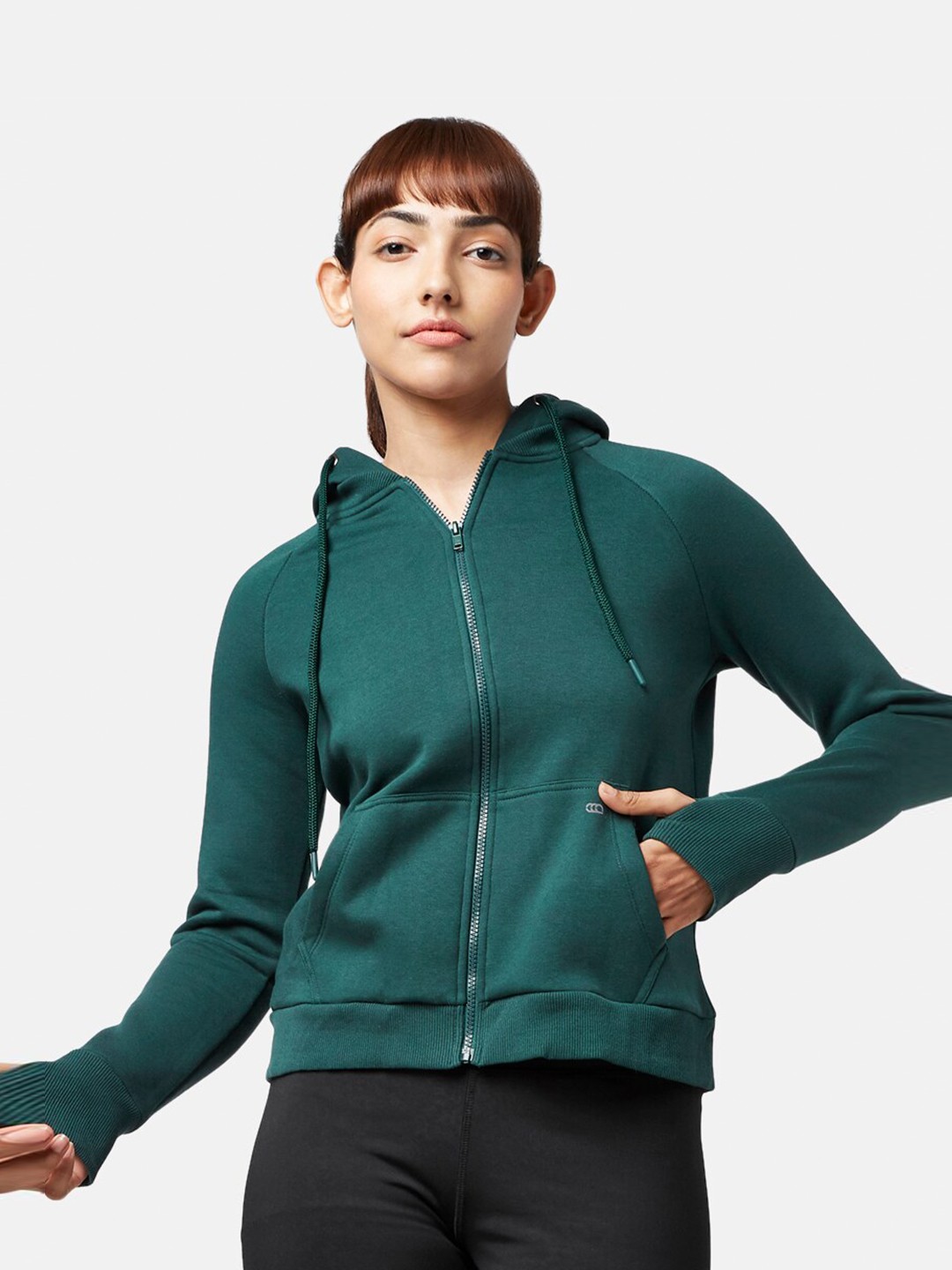 

Ajile by Pantaloons Women Green Hooded Sweatshirt