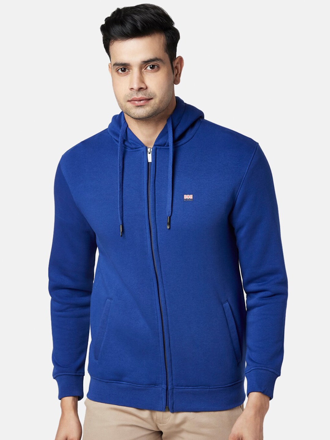 

BYFORD by Pantaloons Men Blue Solid Front Open Hooded Sweatshirt