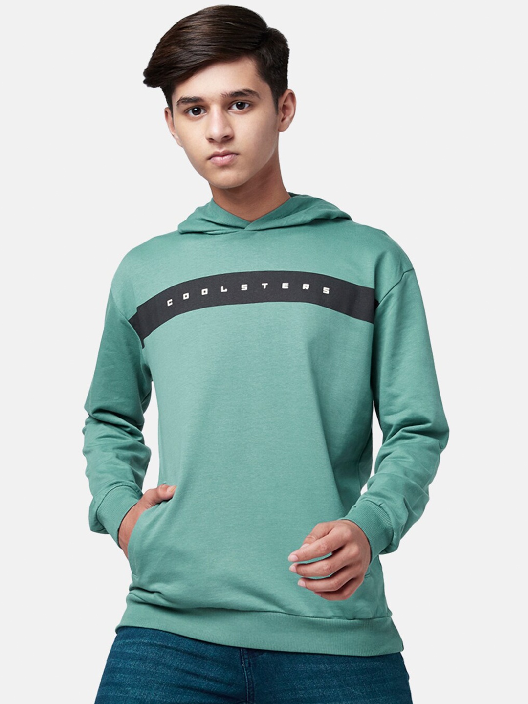

Coolsters by Pantaloons Boys Green Printed Hooded Cotton Sweatshirt