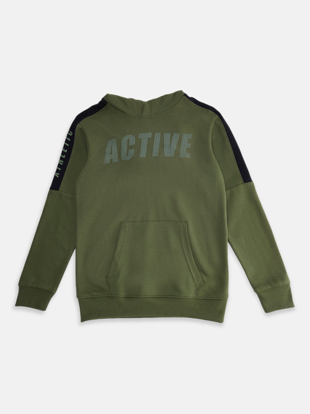 

Pantaloons Junior Boys Olive Green Cotton Printed Hooded Sweatshirt