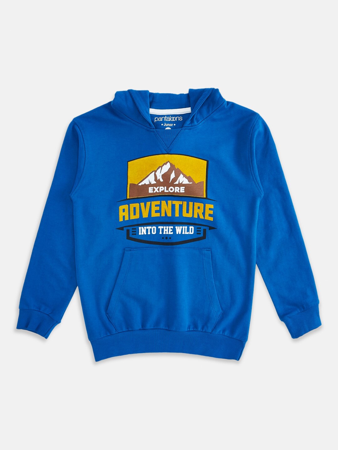 

Pantaloons Junior Boys Blue Printed Hooded Sweatshirt