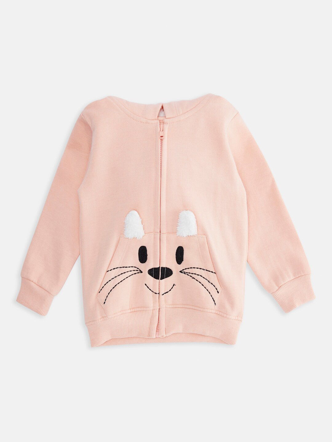 

Pantaloons Baby Girls Peach-Coloured Cotton Embroidered Hooded Sweatshirt