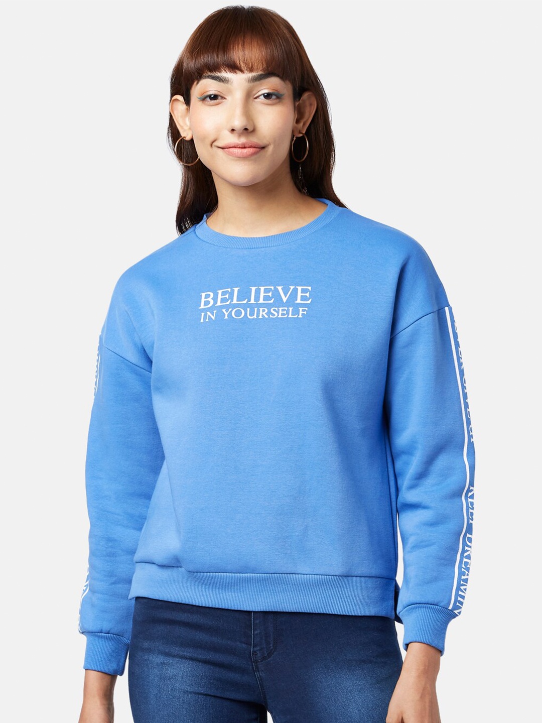 

People Women Blue Cotton Printed Sweatshirt