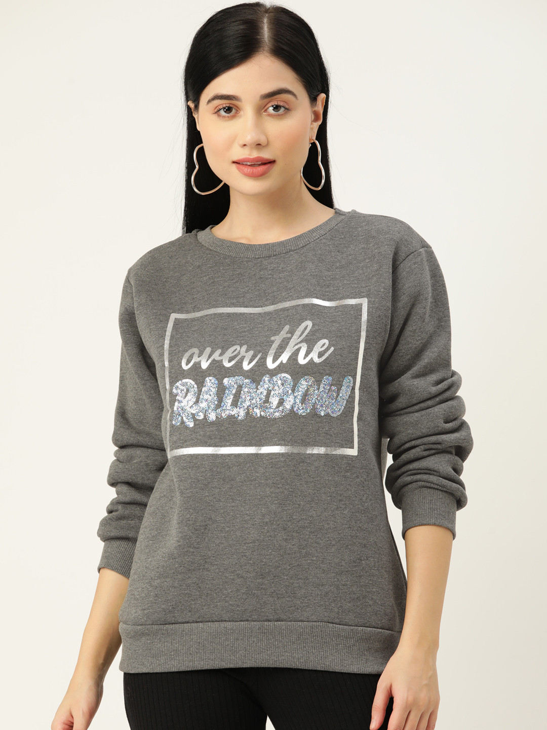 

Koton Women Grey Printed Sweatshirt With Embellished Detail