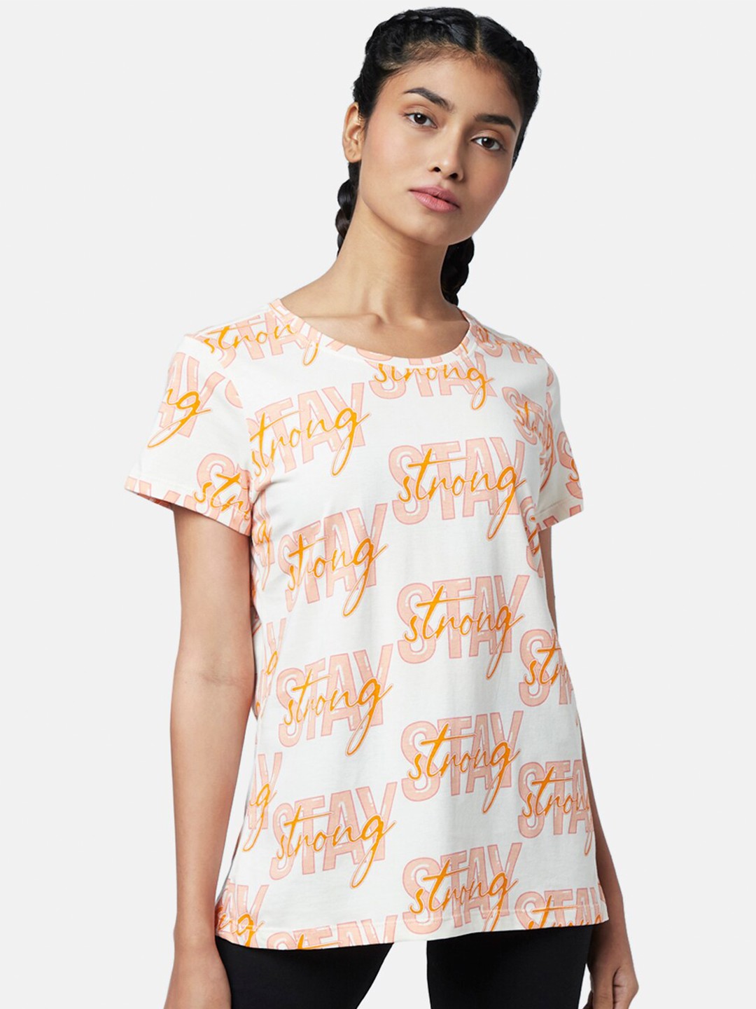 

Ajile by Pantaloons Women Off White Typography Printed Cotton T-shirt