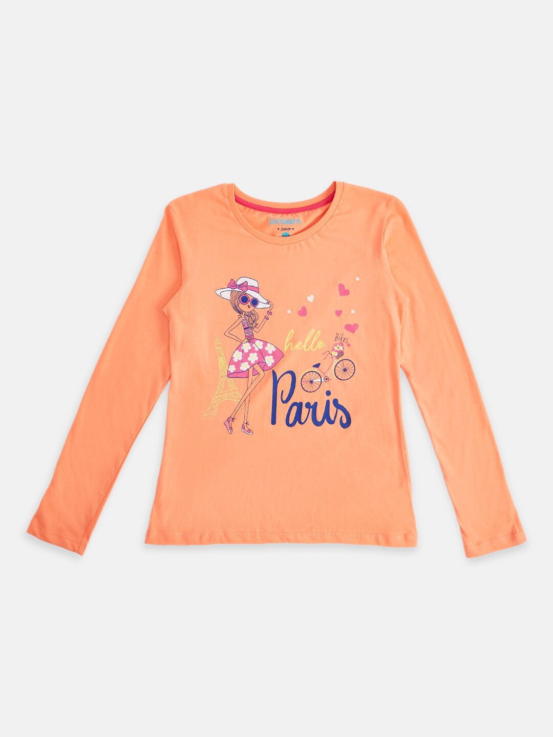

Pantaloons Junior Girls Peach Typography Printed Cotton T-shirt
