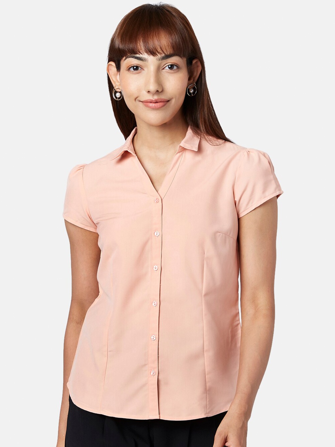 

Annabelle by Pantaloons Women Peach-Coloured Solid Casual Shirt