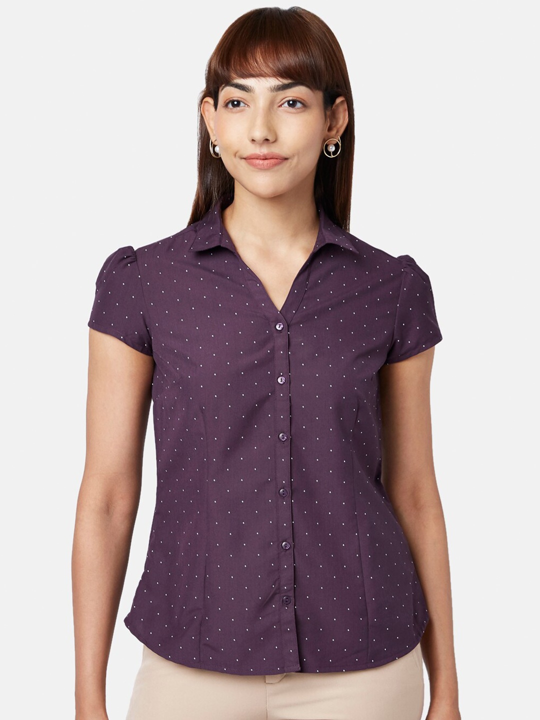

Annabelle by Pantaloons Women Purple Polka Dot Printed Casual Shirt