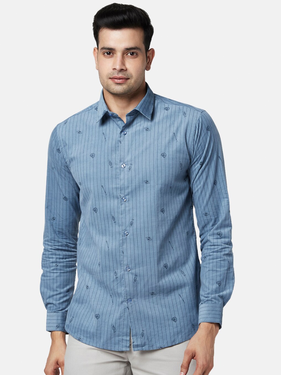 

BYFORD by Pantaloons Men Blue Slim Fit Printed Cotton Casual Shirt