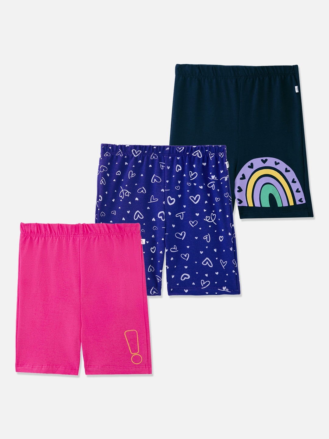 

You Got Plan B Pack Of 3 Girls Printed Cycling Sports Shorts with Antimicrobial Technology, Black