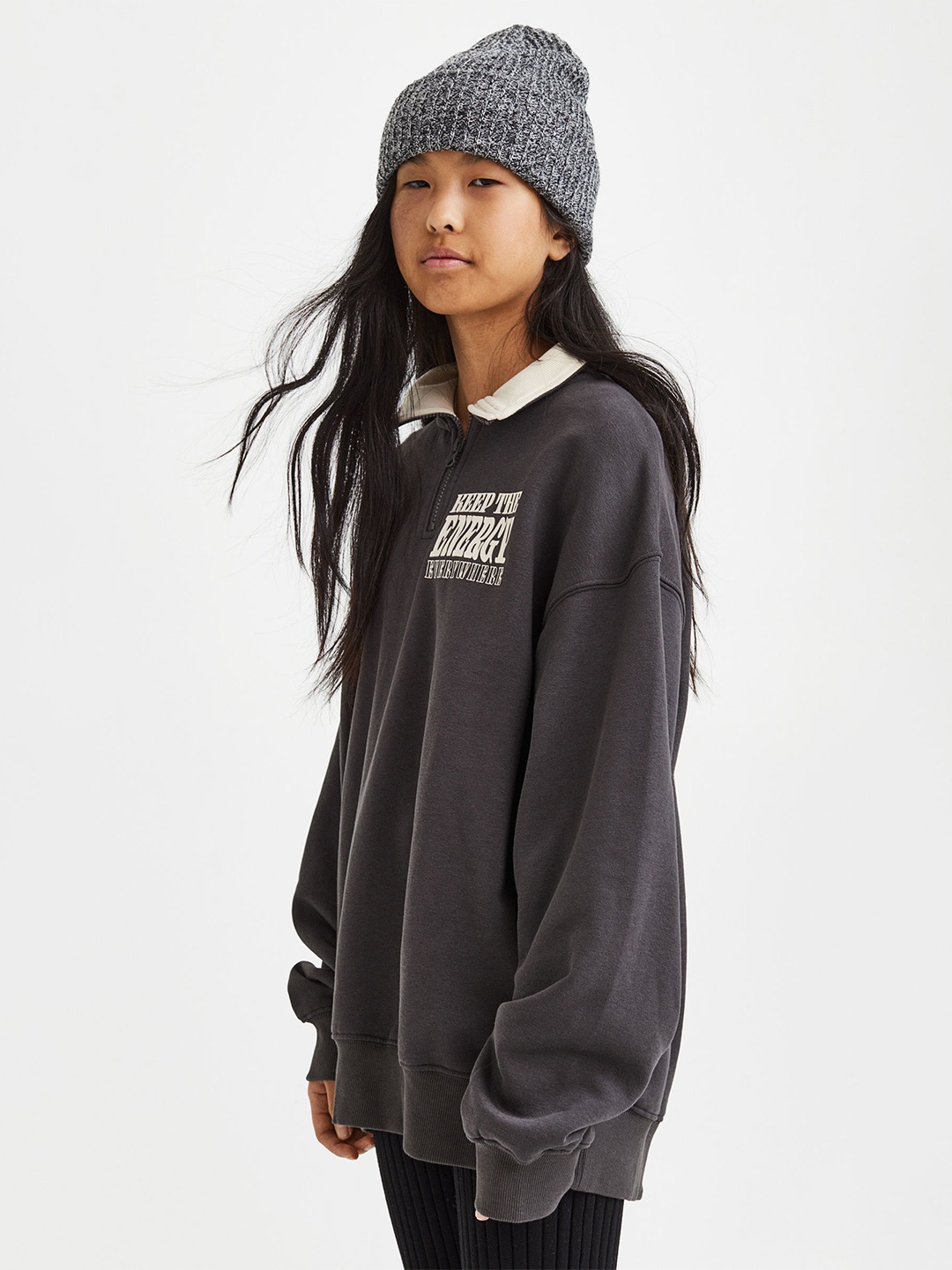 

H&M Girls Oversized Zip-Top Sweatshirt, Charcoal
