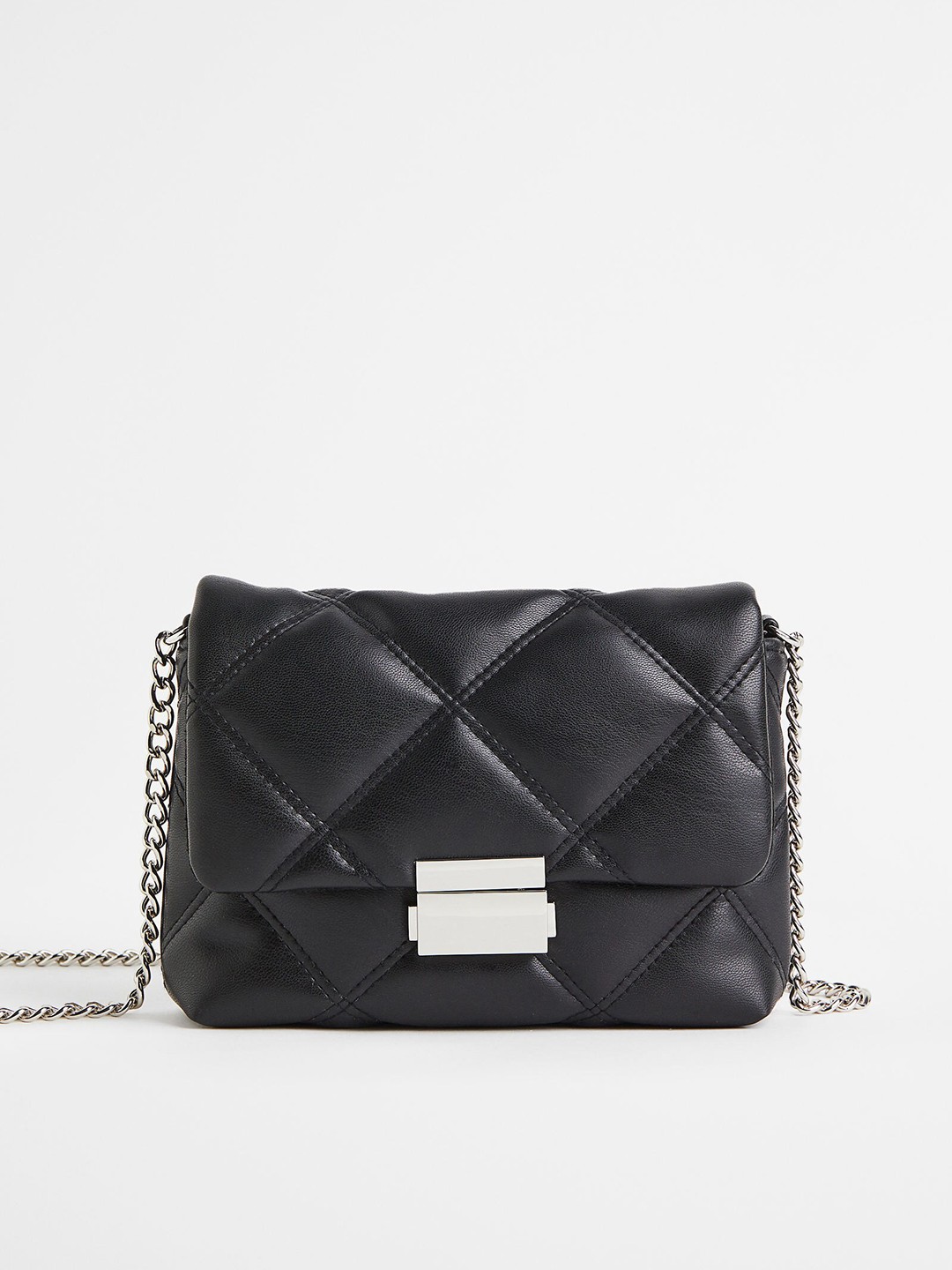 

H&M Black Textured Structured Sling Bag with Quilted