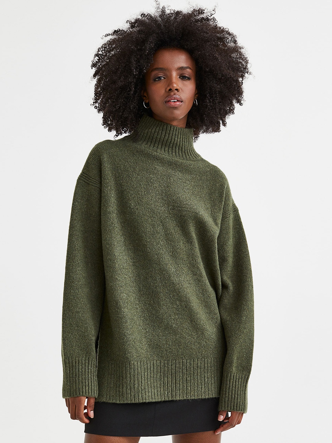 

H&M Women Oversized Polo-Neck Jumper, Olive