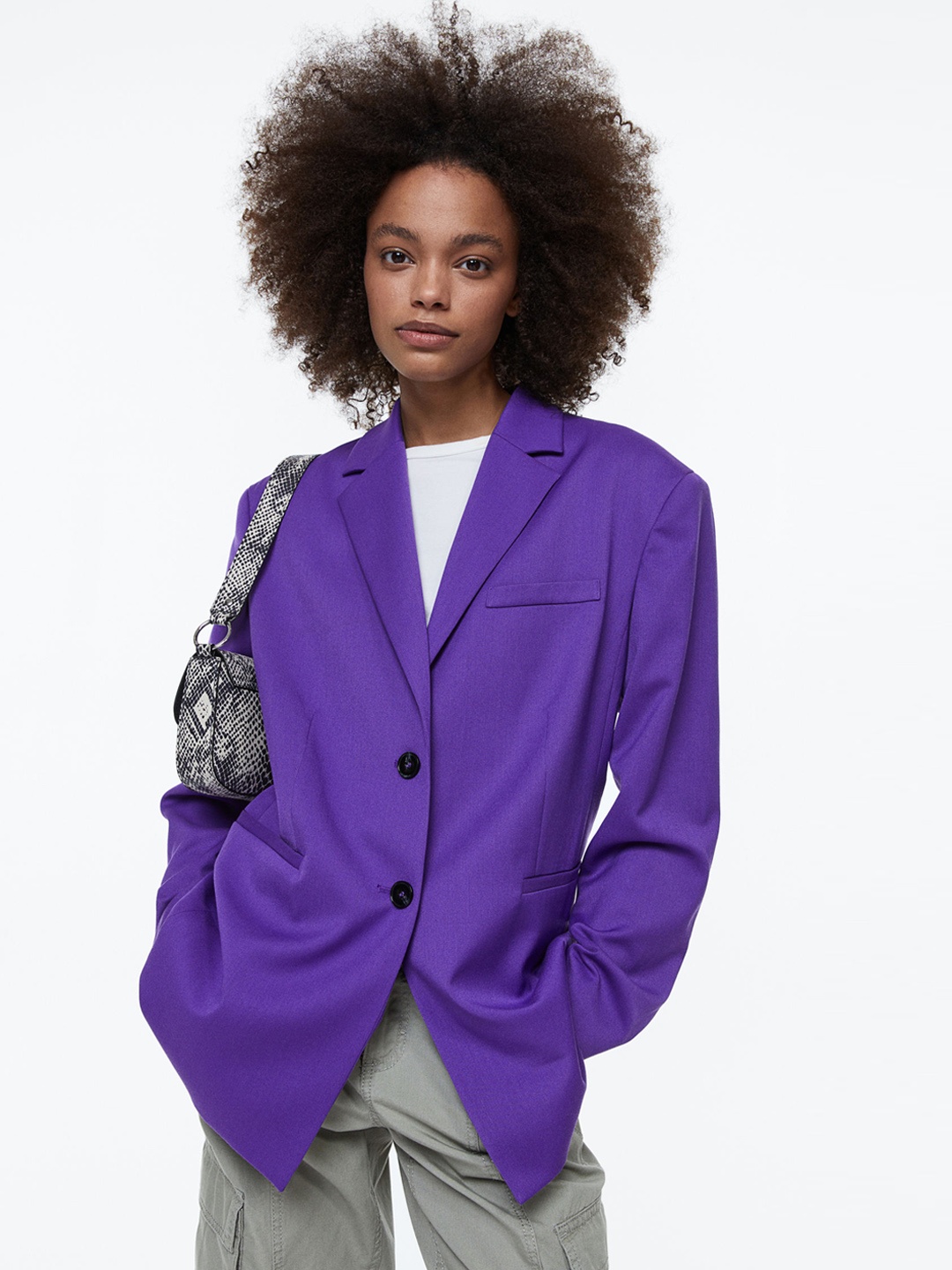 

H&M Women Purple Colourblocked Longline Bomber Jacket