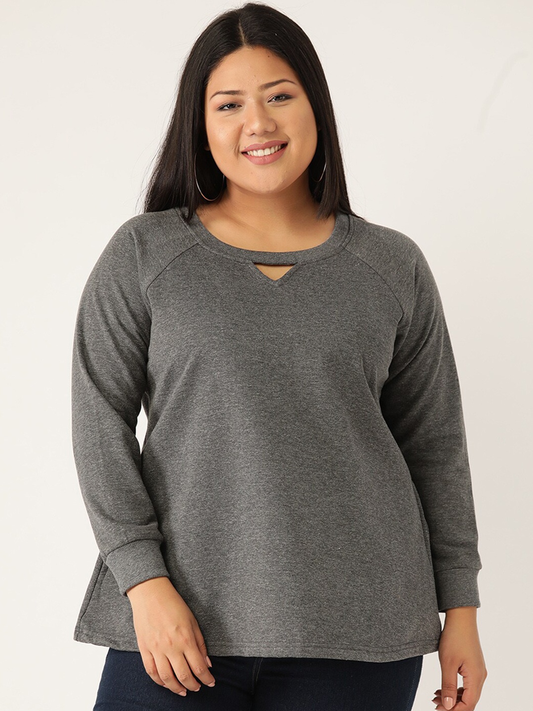 

theRebelinme Women Plus Size Charcoal Sweatshirt