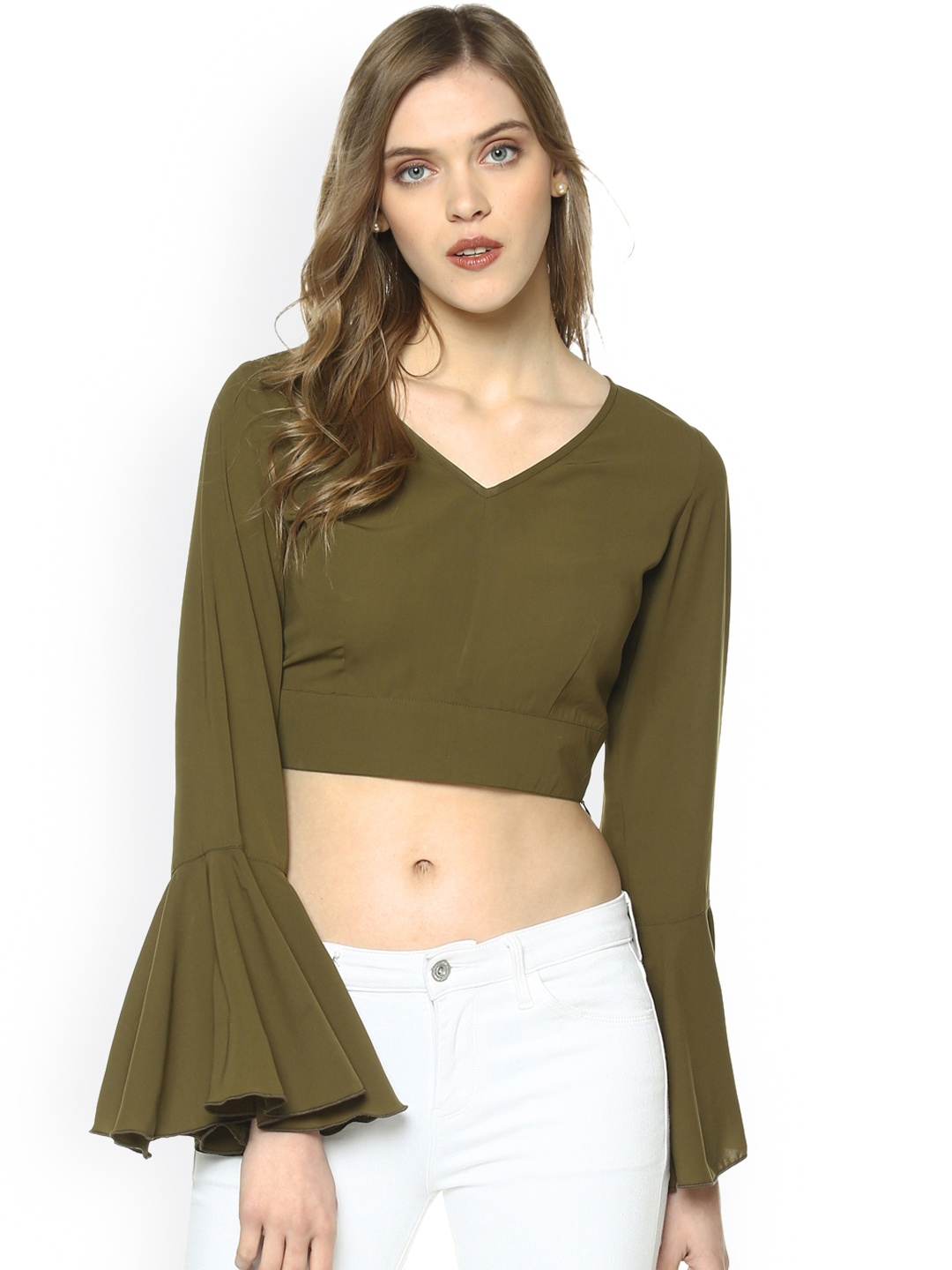 

Besiva Women Olive Green Solid Crop Top