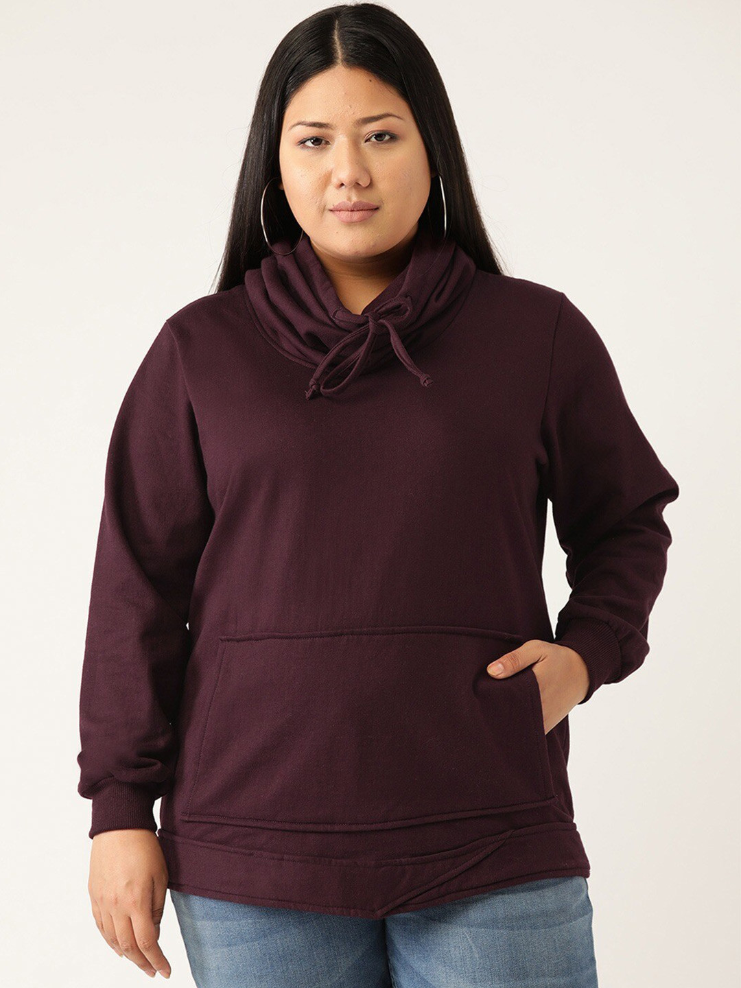 

theRebelinme Women Burgundy Hooded Sweatshirt