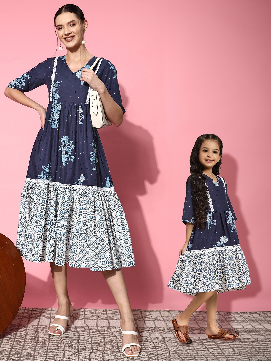 

Sangria Midnight Navy Printed Tiered Tales Ethnic Dress, Navy blue