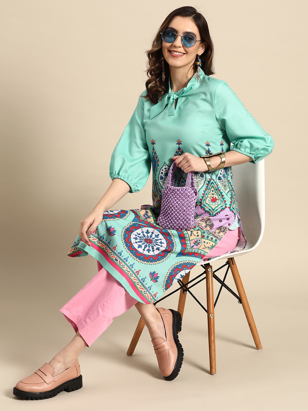 

Sangria Ethnic Motifs Print Kurta, Sea green